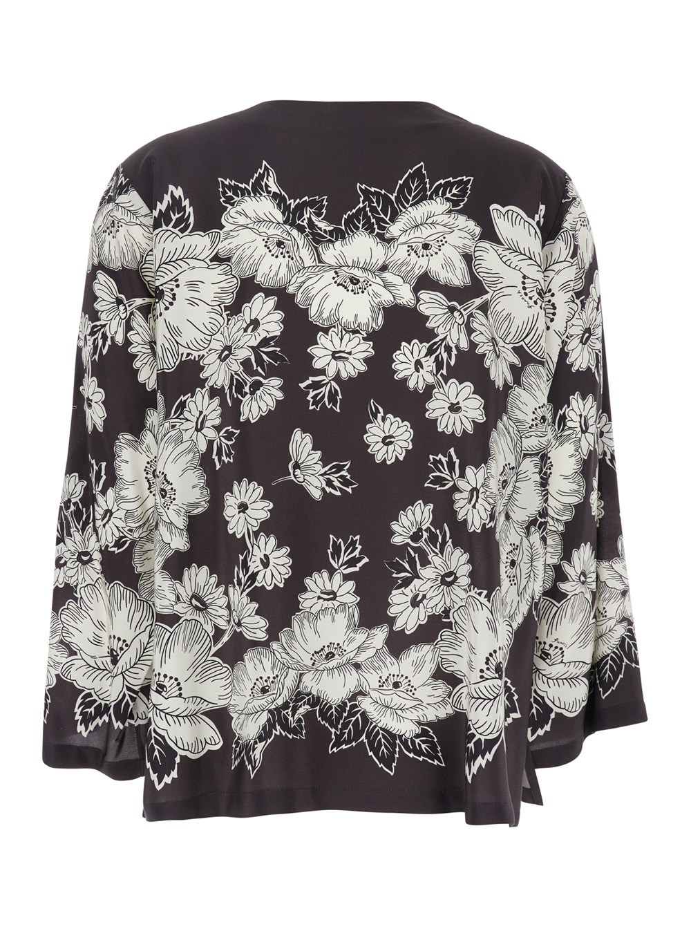 P.A.R.O.S.H. Blusa con Scollo a V e Motivo Floreale All-Over in Seta Bianca e Nera Donna, view 2