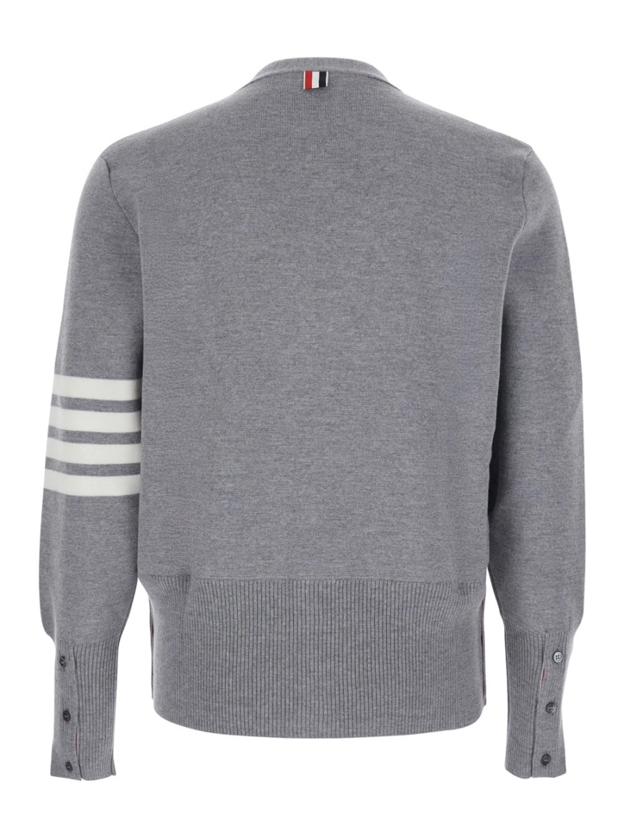 Thom Browne Cardigan con Scollo a V e Dettaglio a Righe sulla Manica in Lana Grigio Uomo, view 2