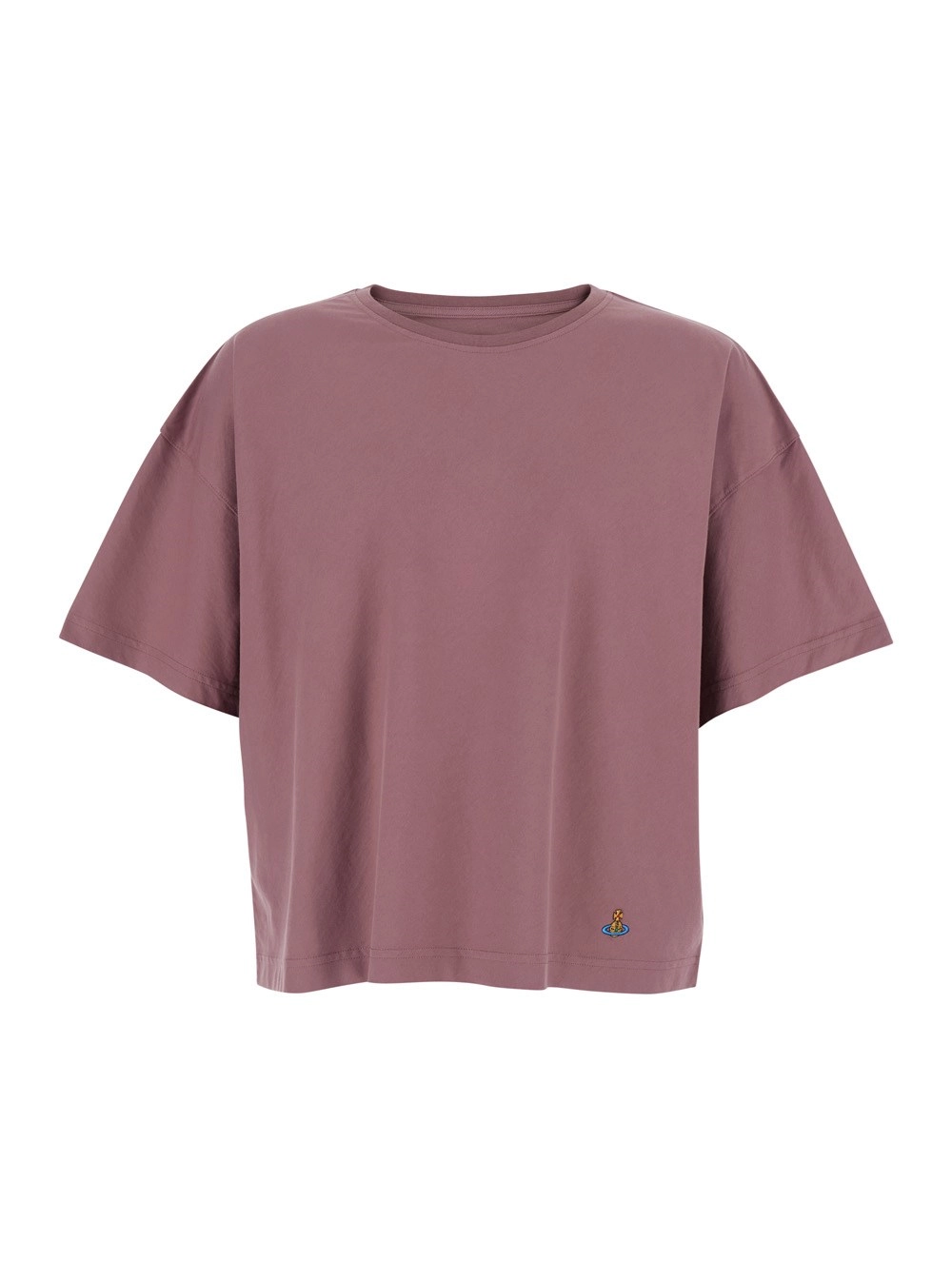 Vivienne Westwood T-shirt girocollo con dettaglio logo ORB sul fronte in cotone rosa uomo