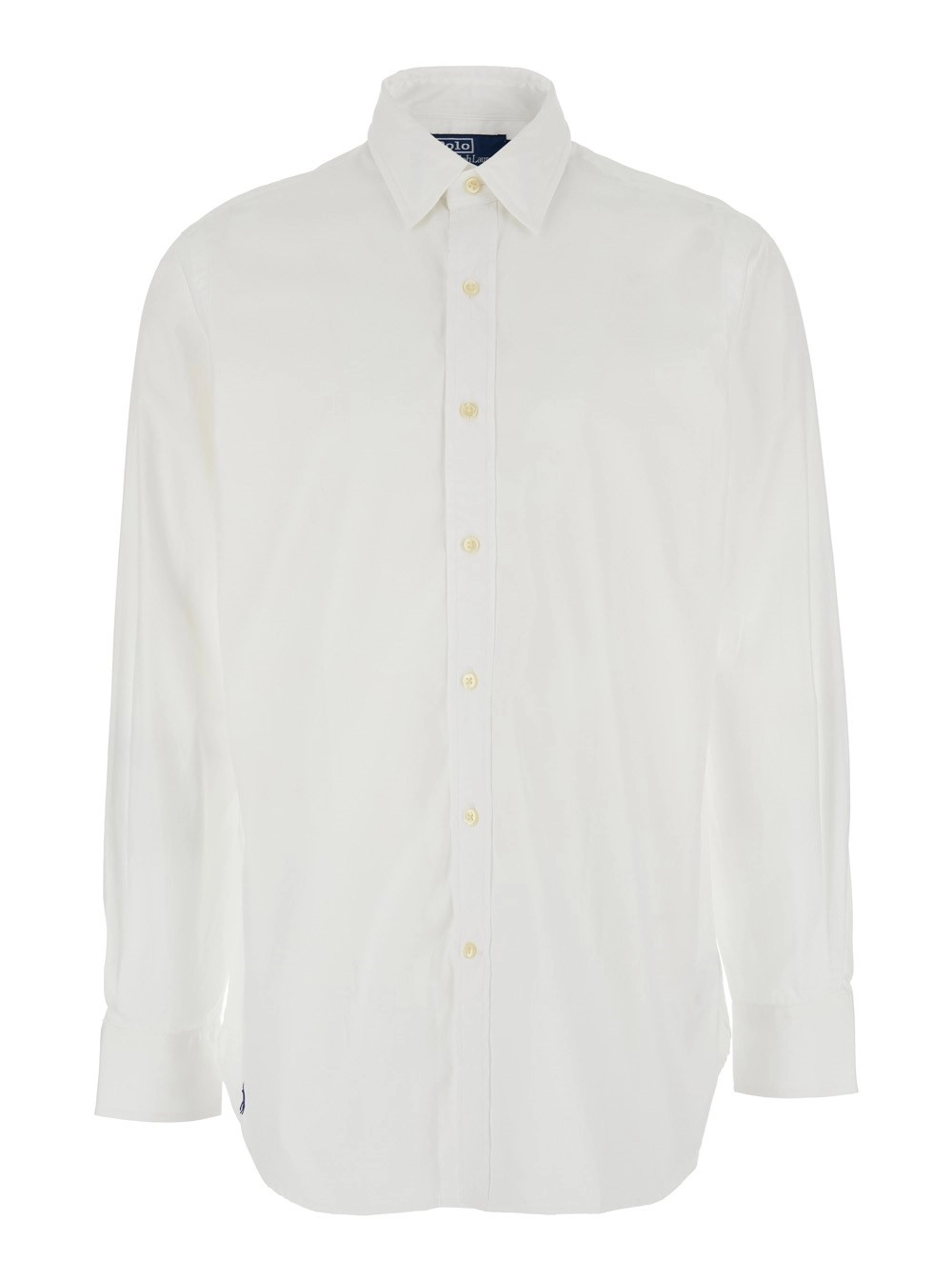 Polo Ralph Lauren Camicia 'Custom Fit' con Colletto a Punta e Ricamo Cavallino a Contrasto sul Lato in Cotone Bianca Uomo