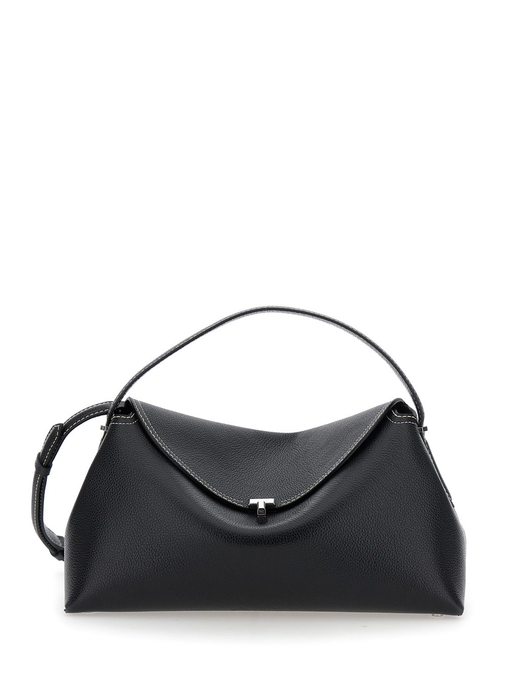 Toteme Borsa a Mano 'T-Lock' con Tracolla Regolabile e Removibile in Pelle Martellata Nera Donna