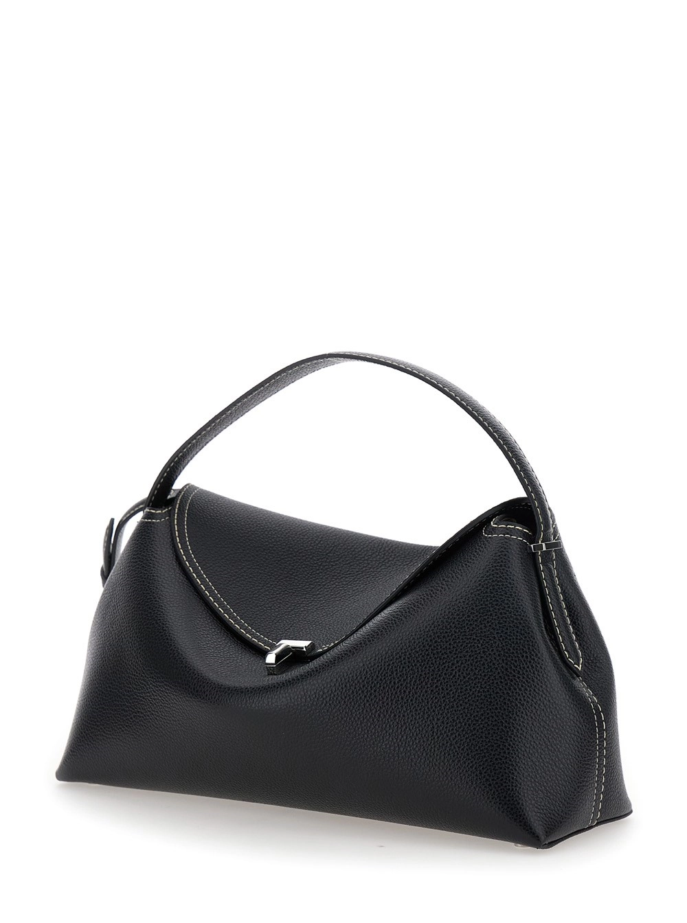 Toteme Borsa a Mano 'T-Lock' con Tracolla Regolabile e Removibile in Pelle Martellata Nera Donna, view 2