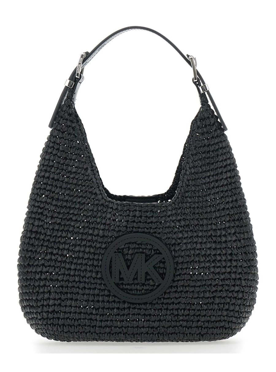 Michael michael kors Borsa a Spalla 'Nolita' Piccola con Logo in Pelle sul Fronte e Design Intrecciato in Rafia Nera Donna