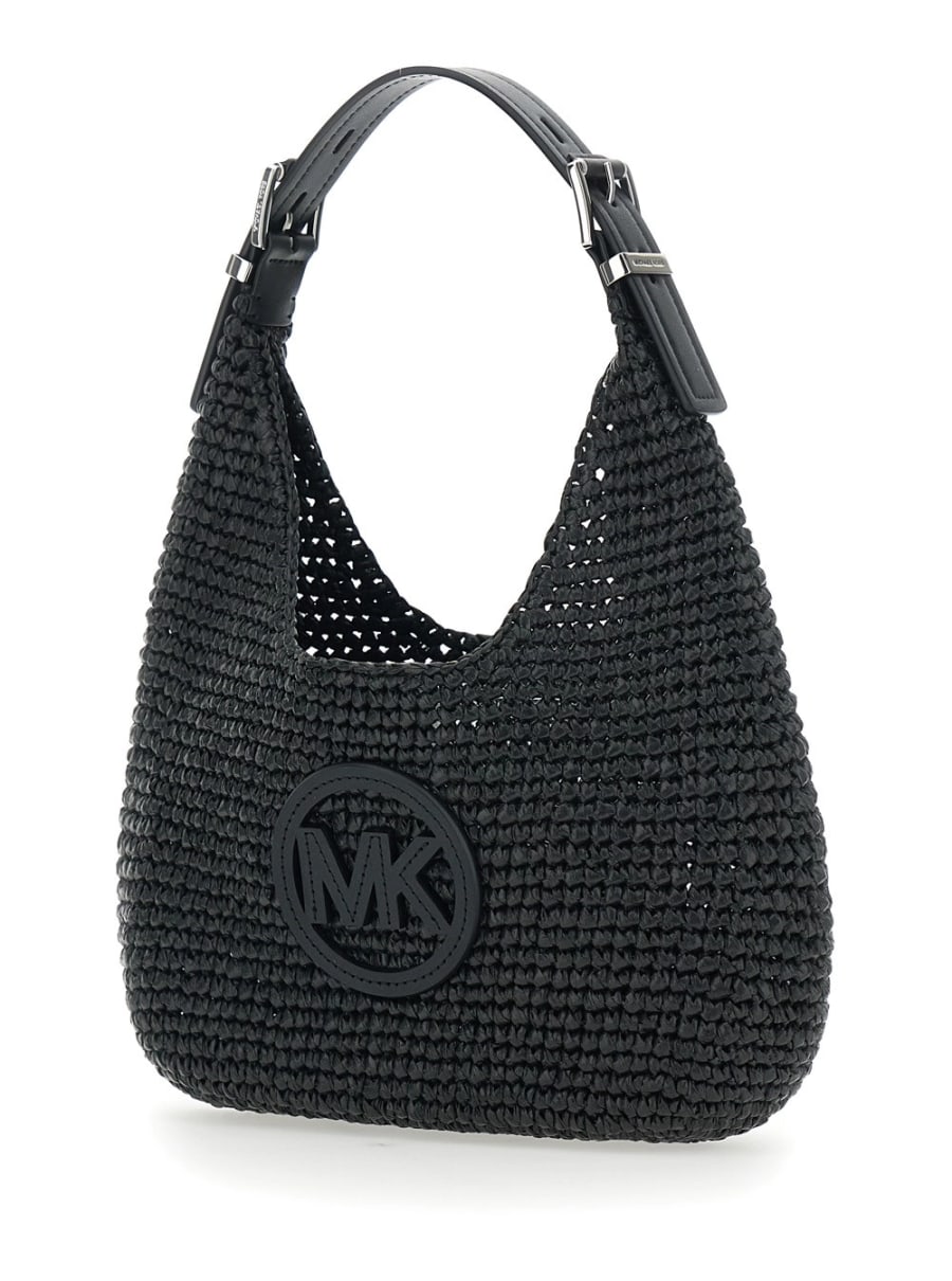 Michael michael kors Borsa a Spalla 'Nolita' Piccola con Logo in Pelle sul Fronte e Design Intrecciato in Rafia Nera Donna, view 2