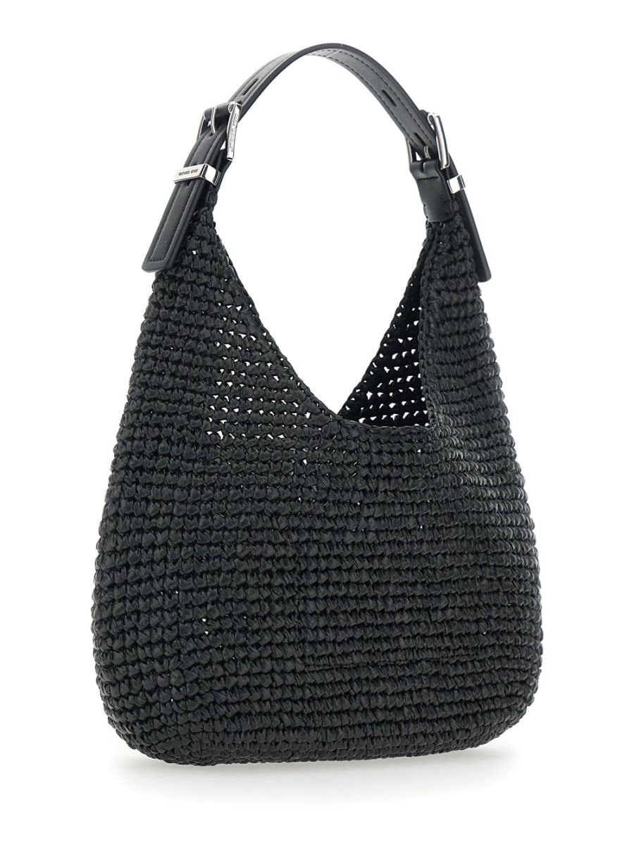 Michael michael kors Borsa a Spalla 'Nolita' Piccola con Logo in Pelle sul Fronte e Design Intrecciato in Rafia Nera Donna, view 3