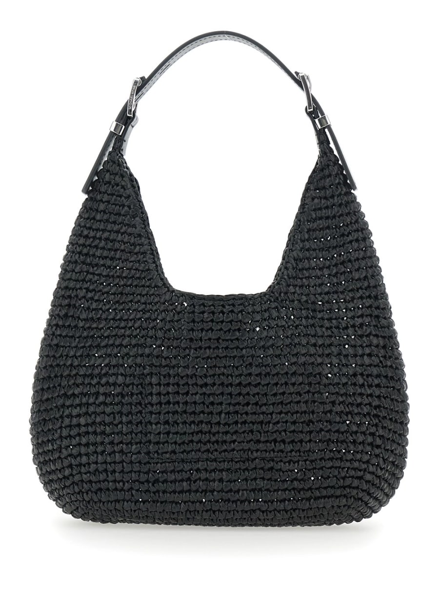 Michael michael kors Borsa a Spalla 'Nolita' Piccola con Logo in Pelle sul Fronte e Design Intrecciato in Rafia Nera Donna, view 4