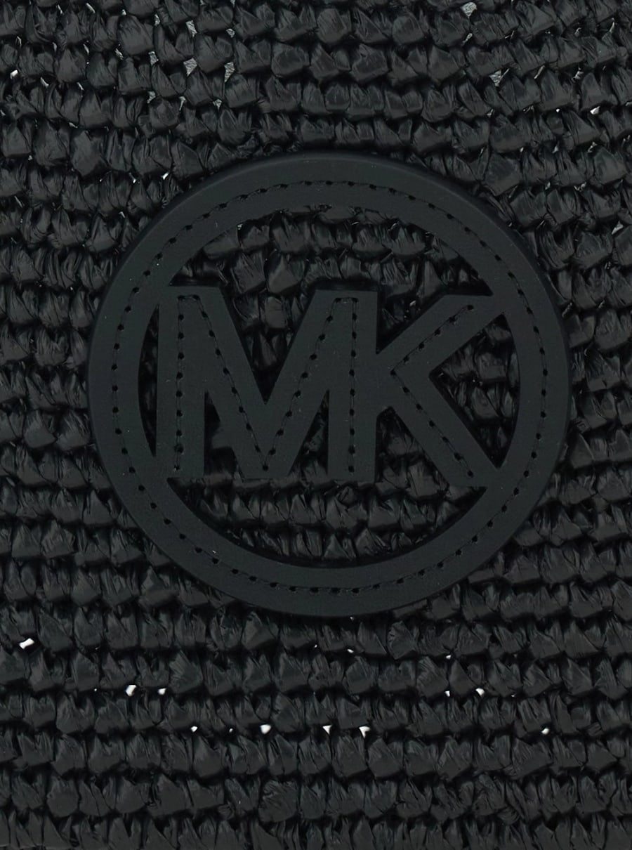 Michael michael kors Borsa a Spalla 'Nolita' Piccola con Logo in Pelle sul Fronte e Design Intrecciato in Rafia Nera Donna, view 5
