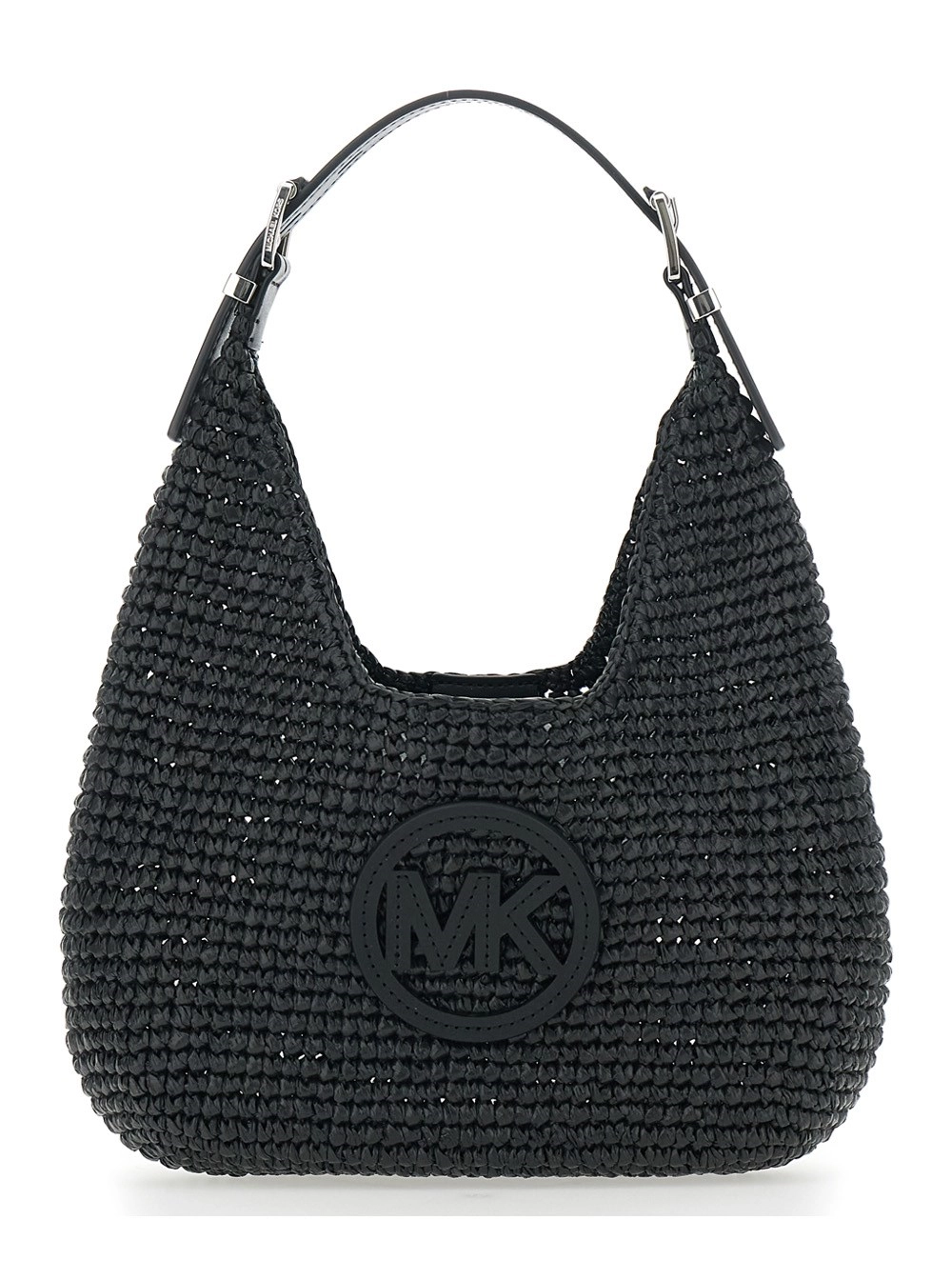 Michael michael kors Borsa a Spalla 'Nolita' Piccola con Logo in Pelle sul Fronte e Design Intrecciato in Rafia Nera Donna