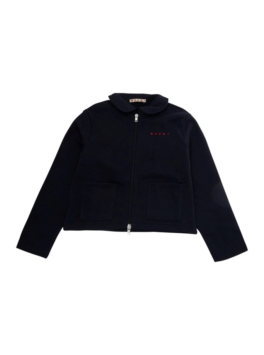 Marni kids Felpa con logo lettering sul fronte e chiusura con zip in Cotone Blu Bambina