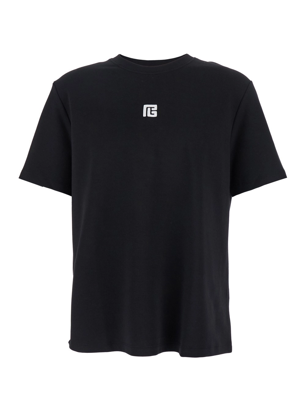 Balmain T-Shirt Girocollo con Stampa Logo sul Fronte in Cotone Nera Uomo