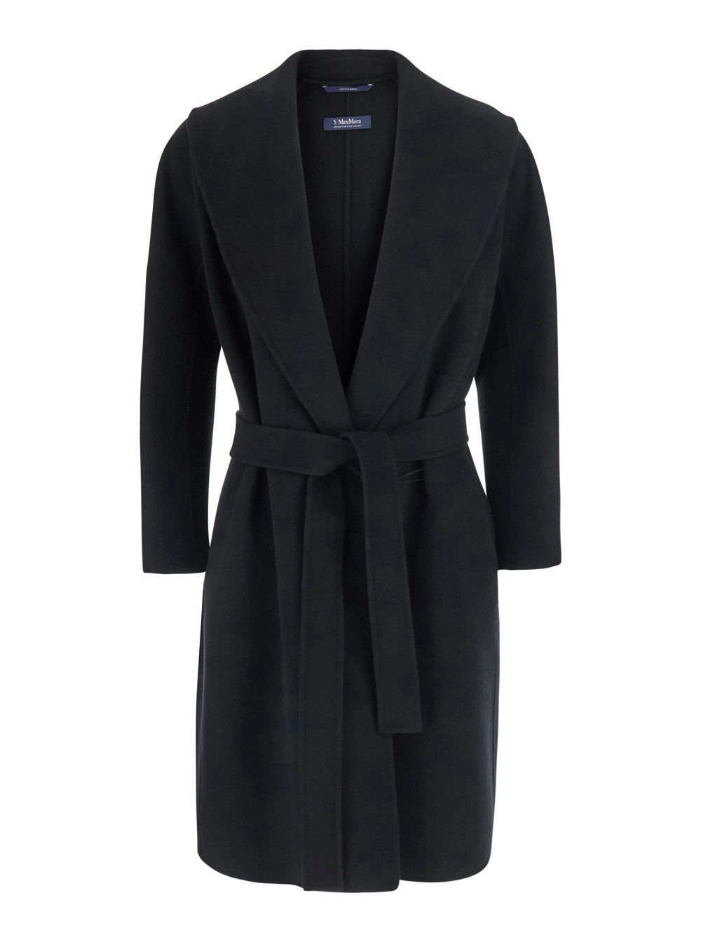 'S Max Mara Cappotto 'Messi' con Chiusura con Cintura sul Fronte in Lana Nero Donna