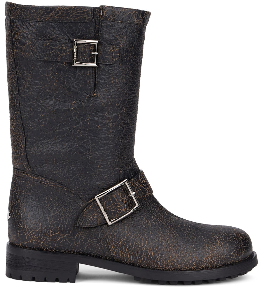 Jimmy Choo Stivali biker in pelle effetto craquelé con fibbie