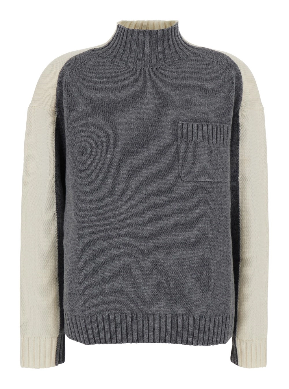 Semicouture Maglione con collo alto e design bicolore in lana e cashmere Grigio e bianco Donna