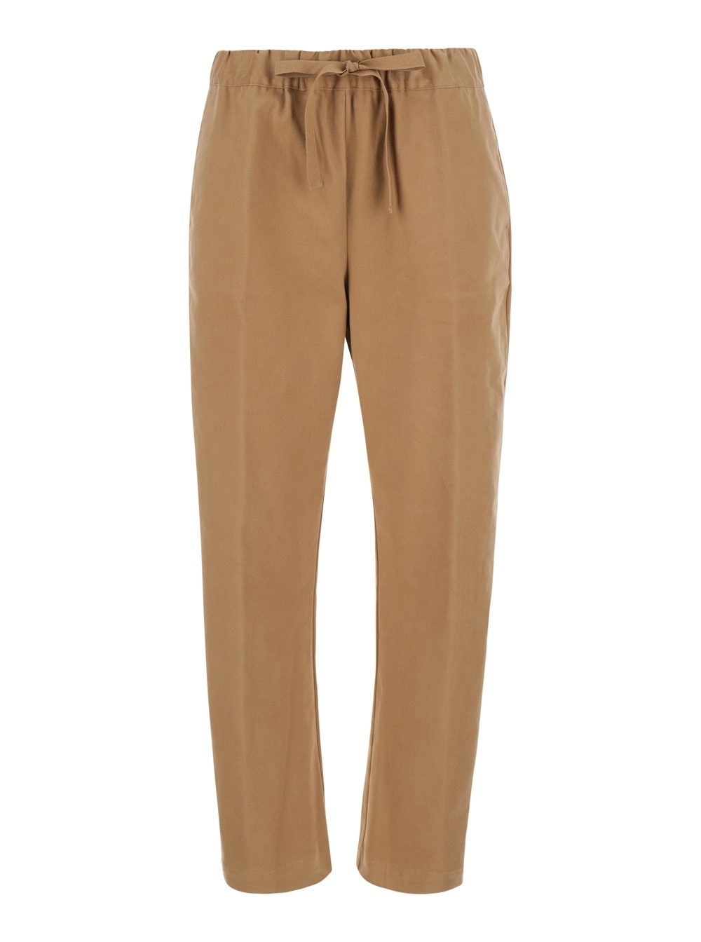 Semicouture Pantaloni 'Buddy' con Vita Elasticizzata con Coulisse in Cotone Stretch Beige Donna