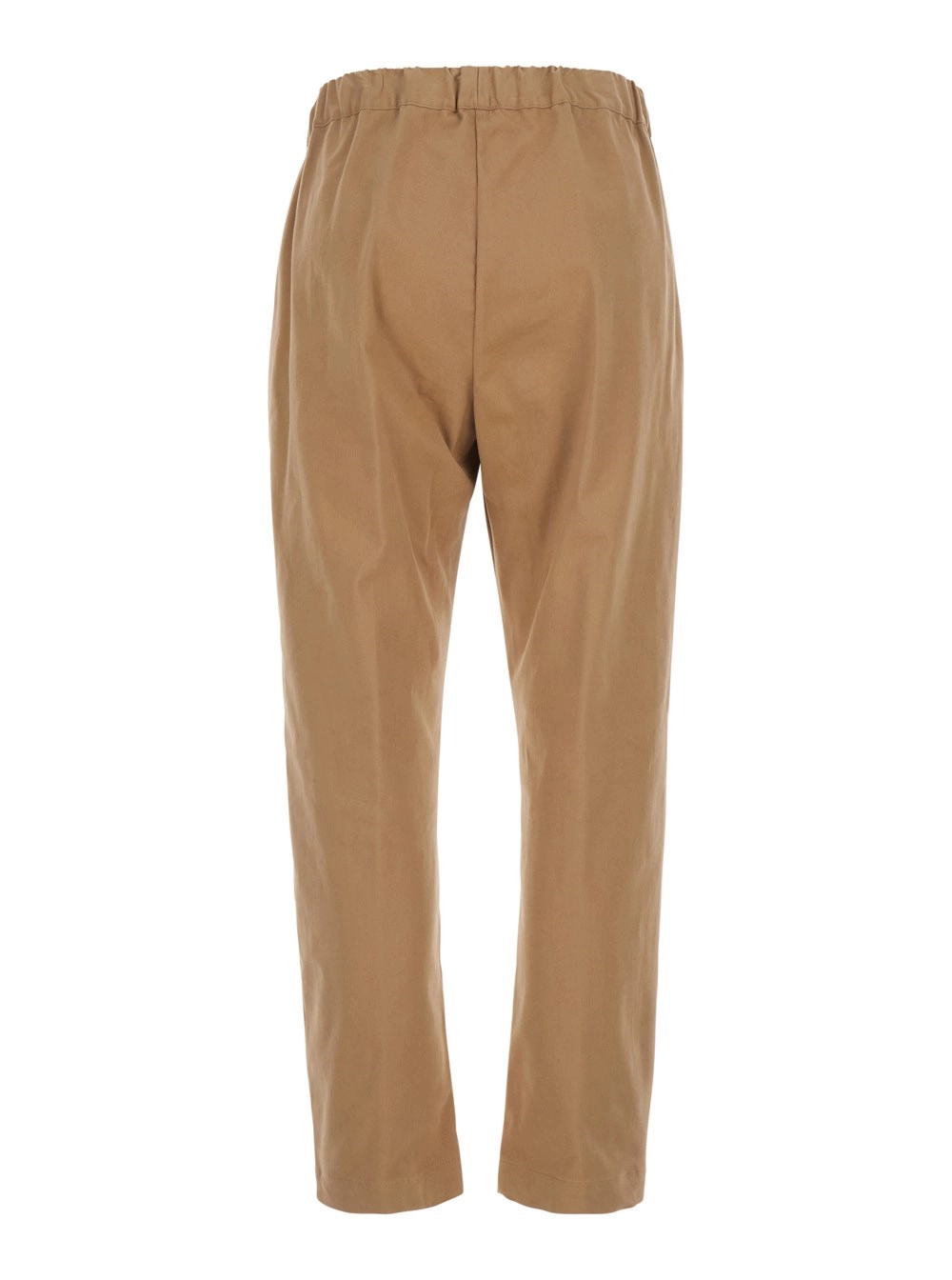 Semicouture Pantaloni 'Buddy' con Vita Elasticizzata con Coulisse in Cotone Stretch Beige Donna, view 2