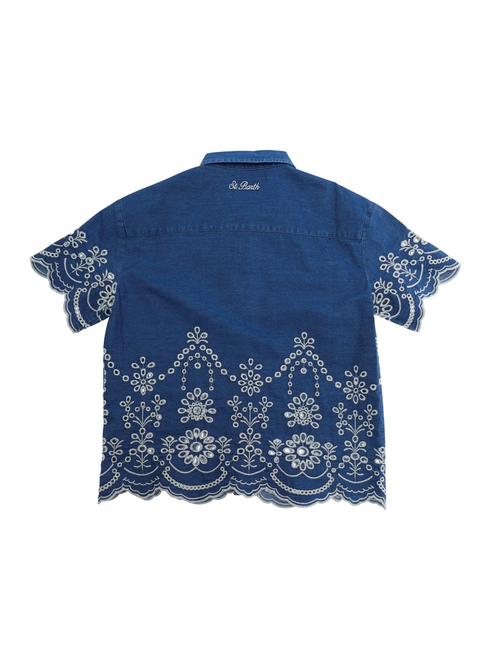 Mc2 saint barth kids Camicia con ricami floreali all-over in cotone blu bambina, view 2