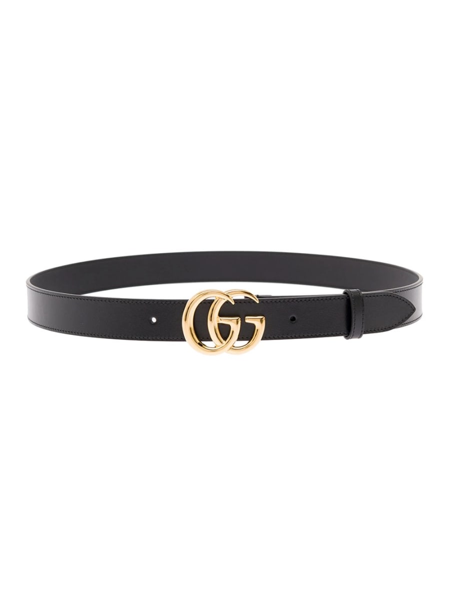 Gucci Cintura in Pelle Nera con Fibbia GG in Metallo Dorato Gucci Uomo