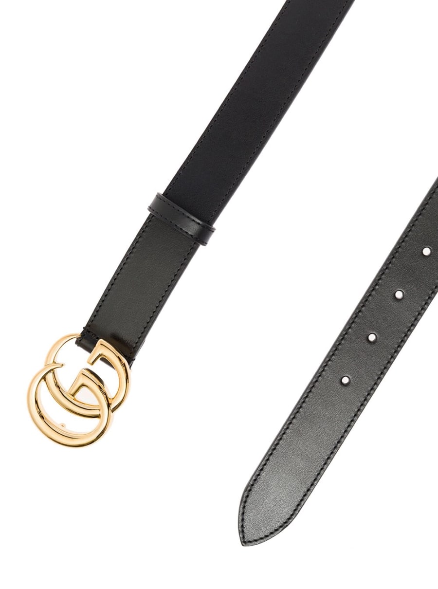 Gucci Cintura in Pelle Nera con Fibbia GG in Metallo Dorato Gucci Uomo, view 3