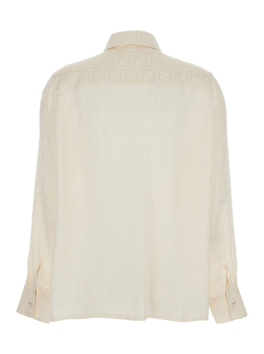 Fendi Camicia con Colletto a Punta e Motivo FF in Seta Bianca Donna, view 2