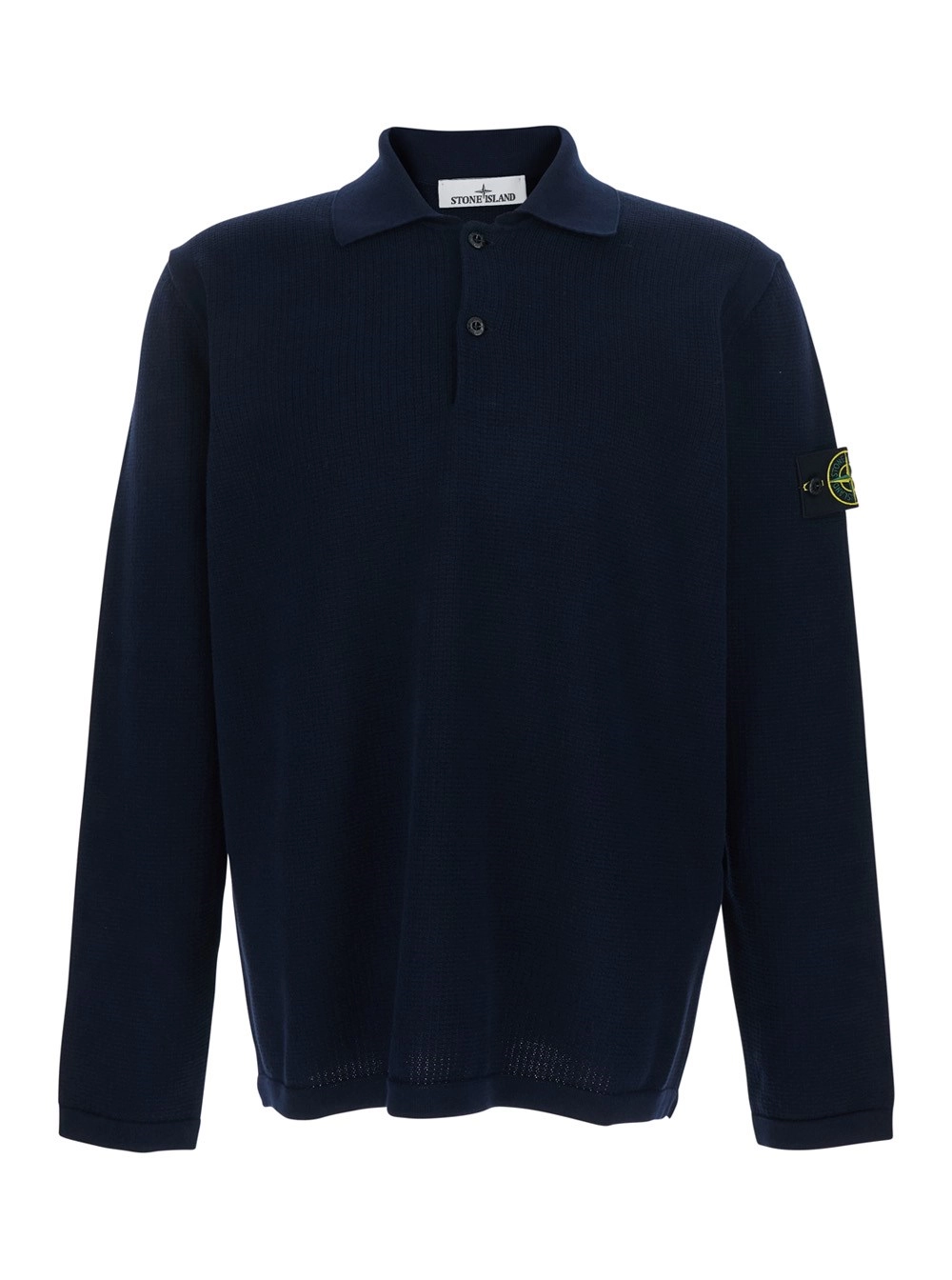 Stone Island Maglia con Colletto Stile Polo e Patch Logo sulla Manica in Cotone Blu Uomo