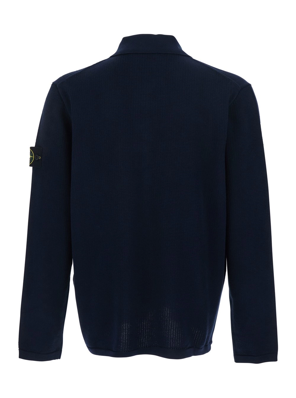 Stone Island Maglia con Colletto Stile Polo e Patch Logo sulla Manica in Cotone Blu Uomo, view 2