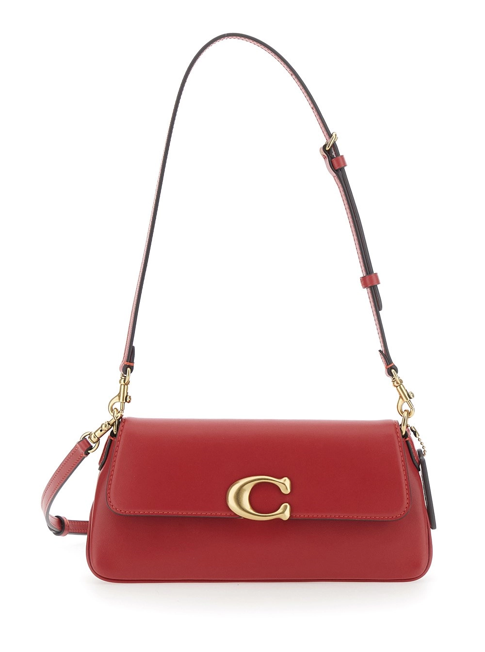 Coach Borsa a Tracolla con Placca Logo sul Fronte e Tracolla Regolabile e Removibile in Pelle Rossa Donna