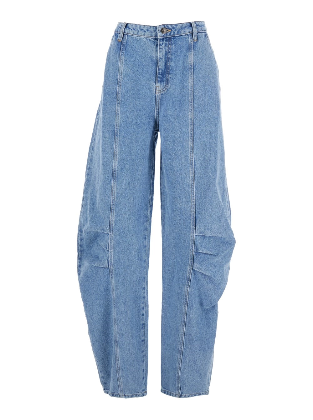 Rotate Jeans con Cuciture Centrali e Patch Logo sul Retro in Denim Azzurri Donna