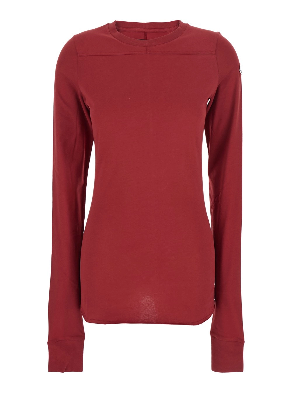 Rick owens x moncler T-Shirt 'Girder' Girocollo con Maniche Lunghe e Patch Logo sul Lato in Cotone Rossa Unisex