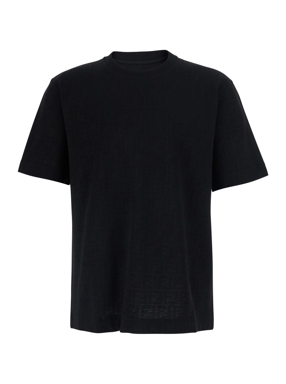 Fendi T-shirt girocollo con motivo FF all-over in cotone nera uomo