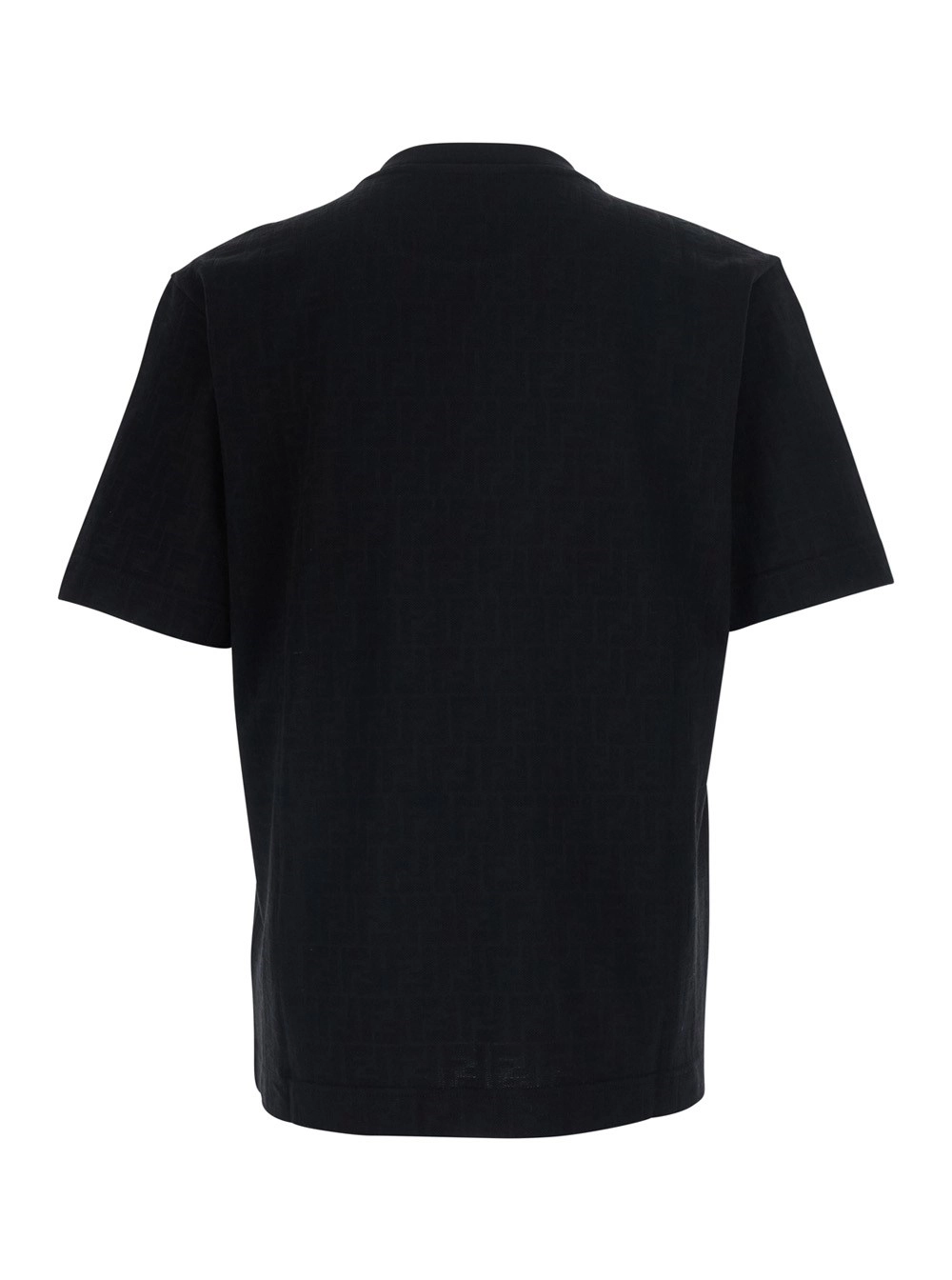 Fendi T-shirt girocollo con motivo FF all-over in cotone nera uomo, view 2