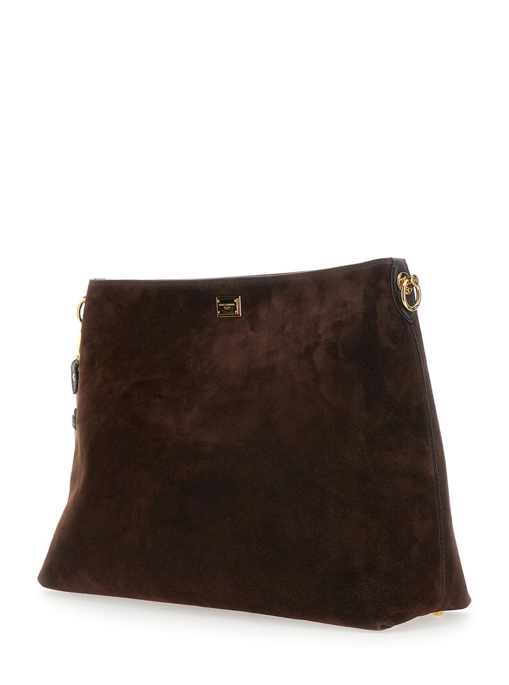 Dolce & Gabbana Borsa a Spalla 'Vittoria' con tracolla regolabile e removibile e placca logo sul fronte in pelle scamosciata marrone donna, view 2