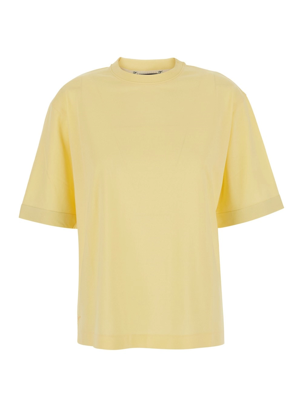 Jacquemus T-shirt 'LE TSHIRT VENTADOU' girocollo con logo in gros grain sul retro in tessuto tecnico gialla donna