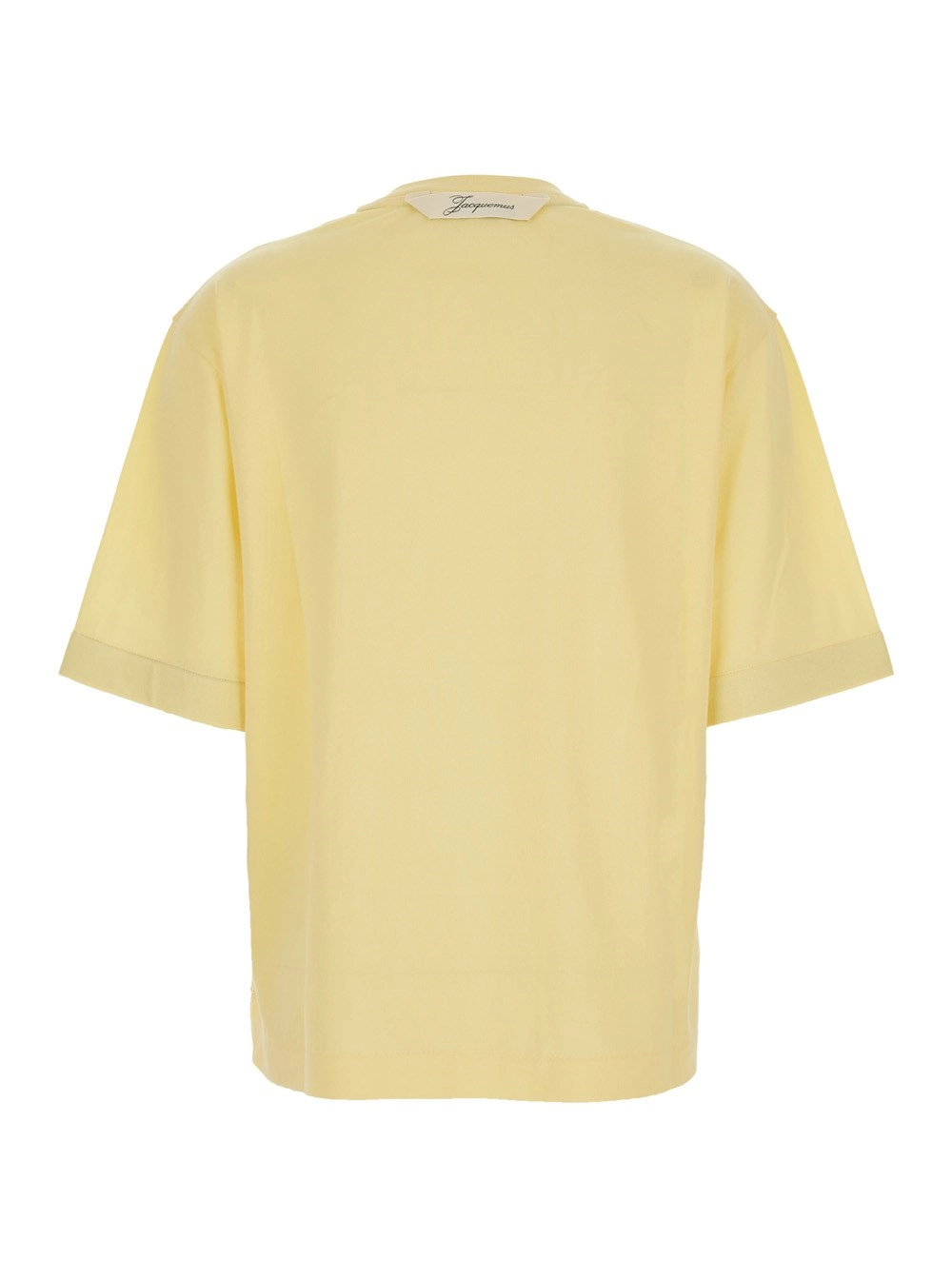 Jacquemus T-shirt 'LE TSHIRT VENTADOU' girocollo con logo in gros grain sul retro in tessuto tecnico gialla donna, view 2