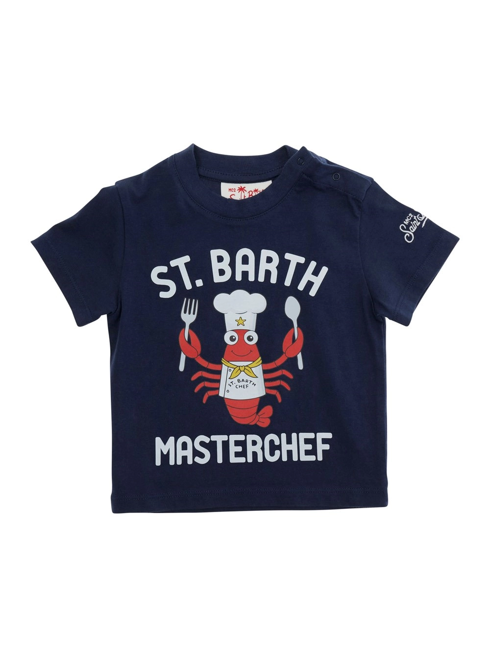 Mc2 saint barth kids T-Shirt con Stampa sul Fronte e Chiusura sulla Manica in Cotone Blu Baby