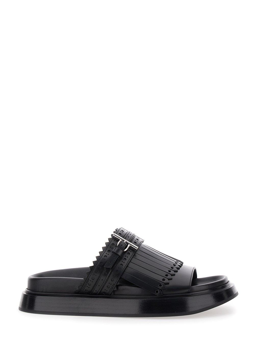 Alexander McQueen Sandali con Cinturino Decorativo Brogue con Fibbia a T in Pelle Neri Donna