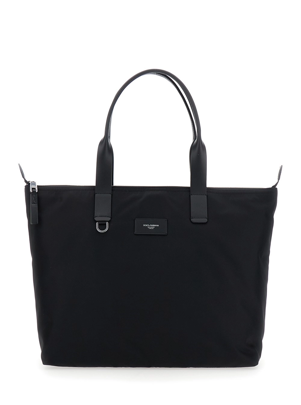 Dolce & Gabbana Borsa Shopping con Due Manici Superiori e Placca Logo sul Fronte in Tessuto Tecnico Nera Uomo
