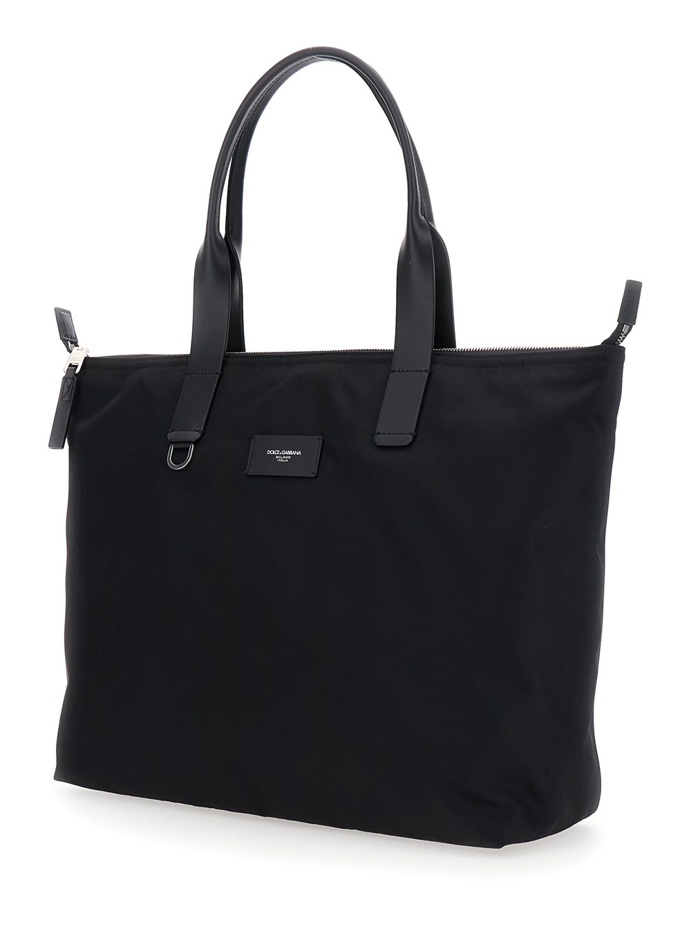 Dolce & Gabbana Borsa Shopping con Due Manici Superiori e Placca Logo sul Fronte in Tessuto Tecnico Nera Uomo, view 2