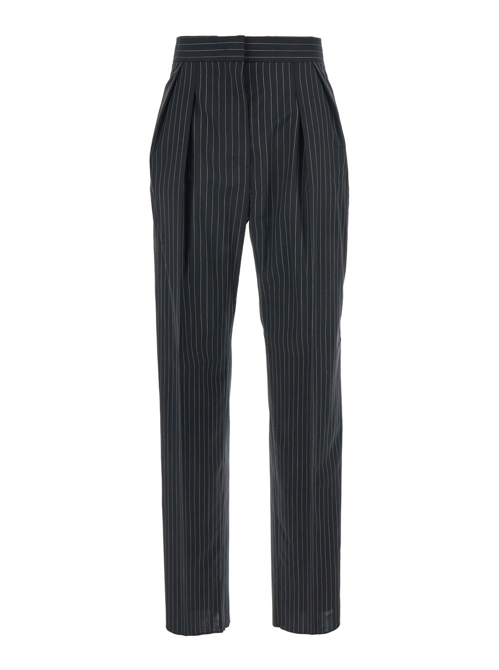 Max Mara Pantalone 'Sesamo' con Chiusura Nascosta sul Fronte e Motivo a Righe All-Over in Lana Nero Donna