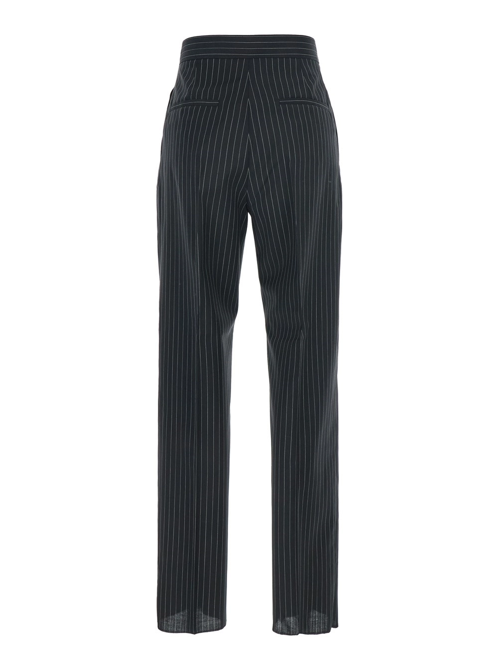 Max Mara Pantalone 'Sesamo' con Chiusura Nascosta sul Fronte e Motivo a Righe All-Over in Lana Nero Donna, view 2