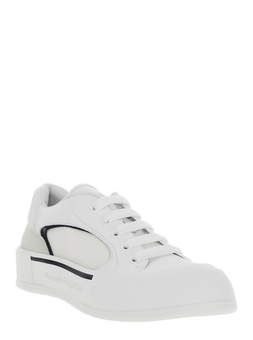 Alexander McQueen Sneaker Basse 'Cruis' con Dettaglio Logo in Pelle e Tessuto Bianco Uomo, view 2