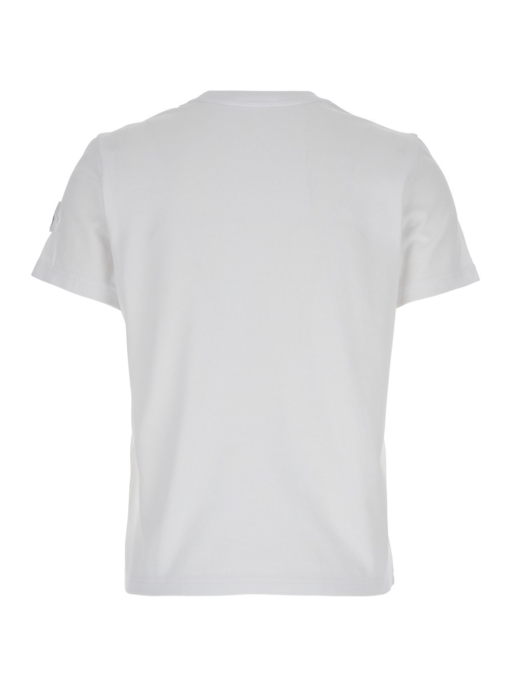 Moncler T-Shirt con Logo Ricamato sulla Manica in Cotone Bianca Donna, view 2