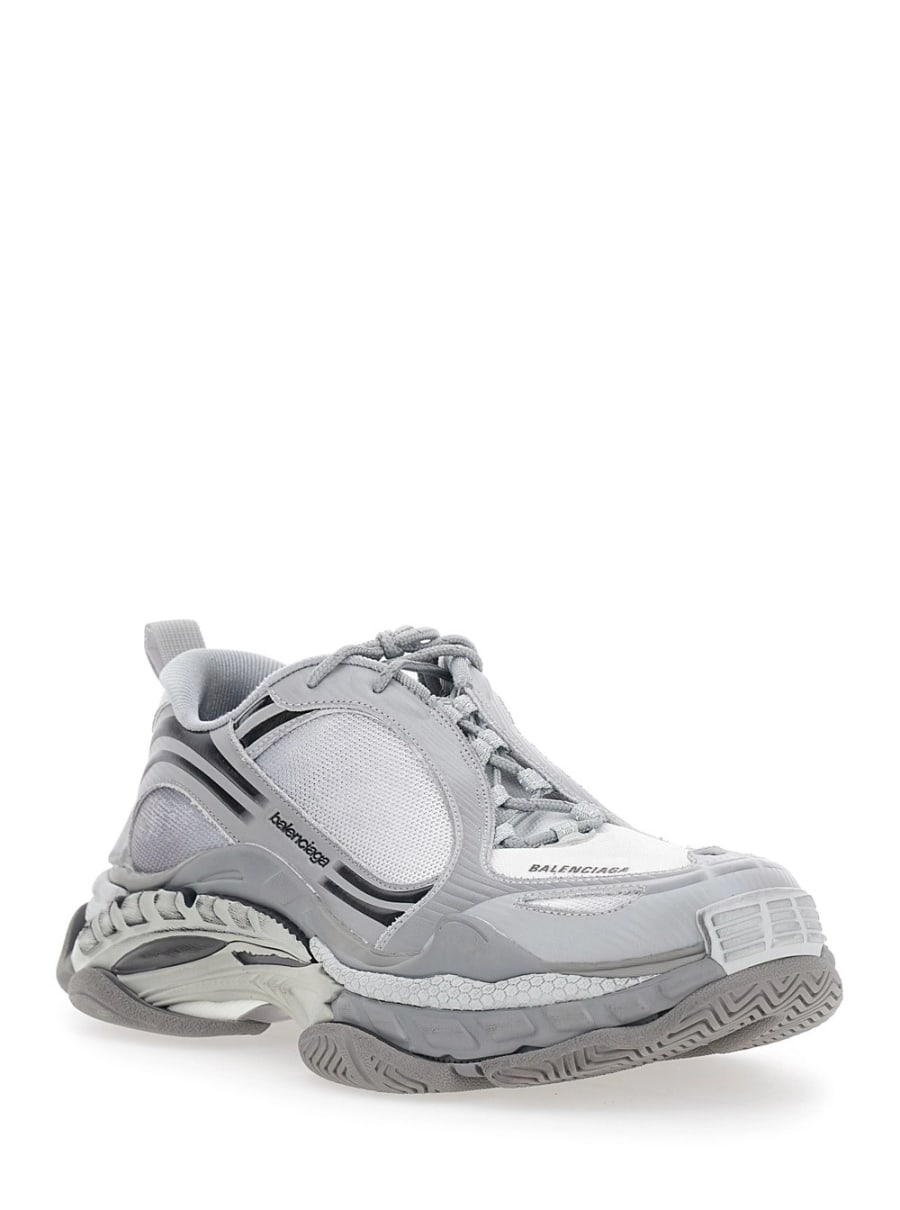Balenciaga Sneakers 'TRIPLE-S 2' con Logo sul fronte e sul retro e Effetto Consumato in Pelle Grigie uomo, view 2