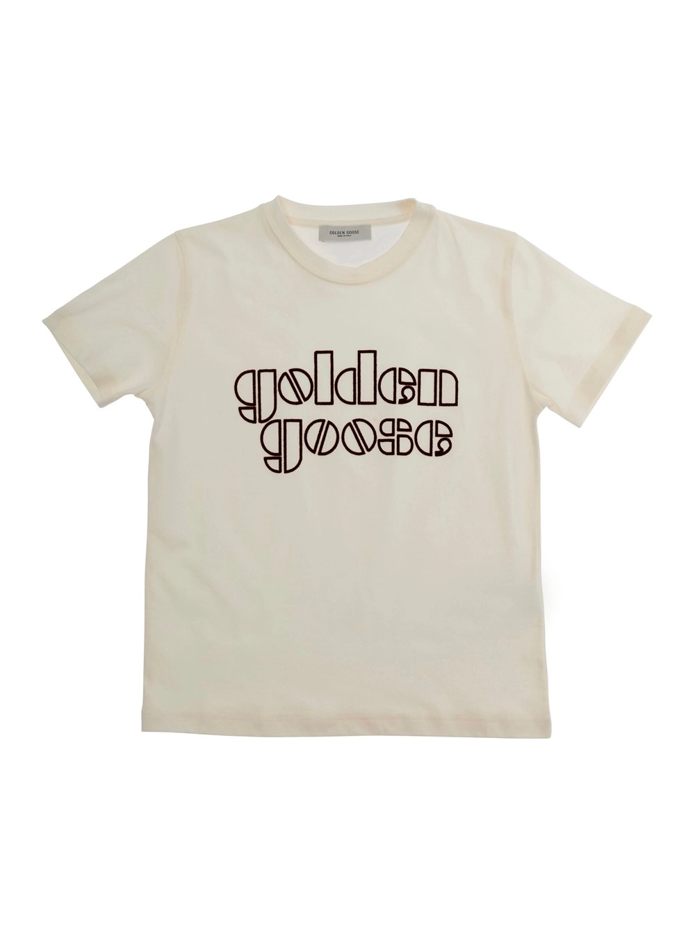 Golden goose kids T-Shirt Girocollo con Logo Lettering sul Fronte in Cotone Bianco Bambino