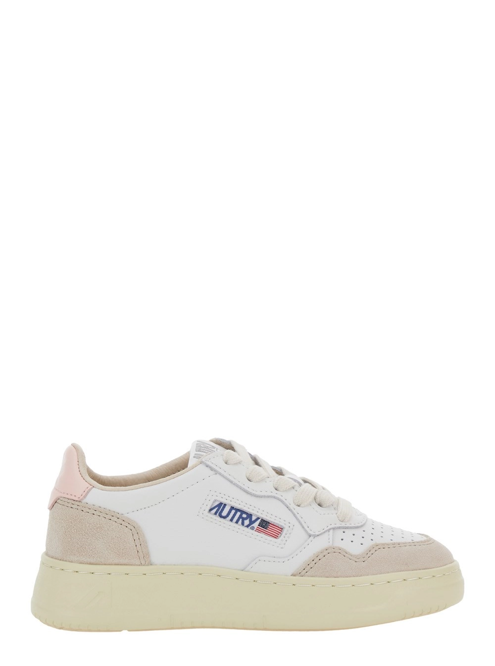 Autry kids Sneaker 'Medalist' Low Top con Patch Logo sulla Linguetta e sul Lato in Pelle Bianca Bambina