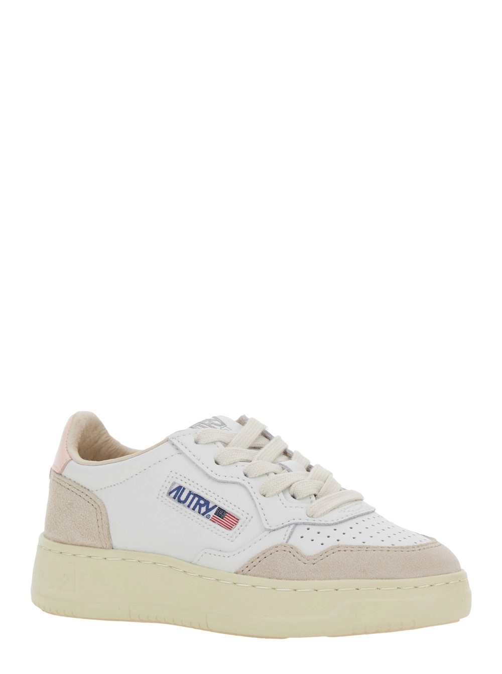 Autry kids Sneaker 'Medalist' Low Top con Patch Logo sulla Linguetta e sul Lato in Pelle Bianca Bambina, view 2