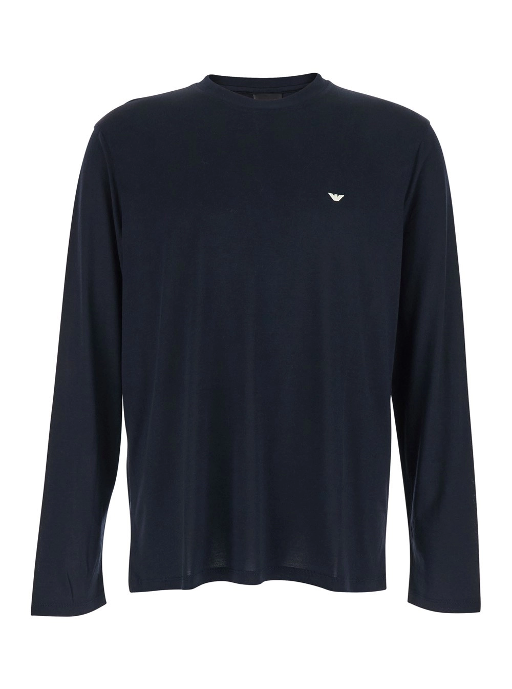 Emporio Armani T-Shirt Girocollo con Ricamo Logo in Misto Cotone Blu Uomo