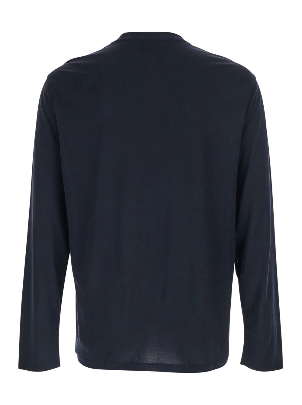 Emporio Armani T-Shirt Girocollo con Ricamo Logo in Misto Cotone Blu Uomo, view 2