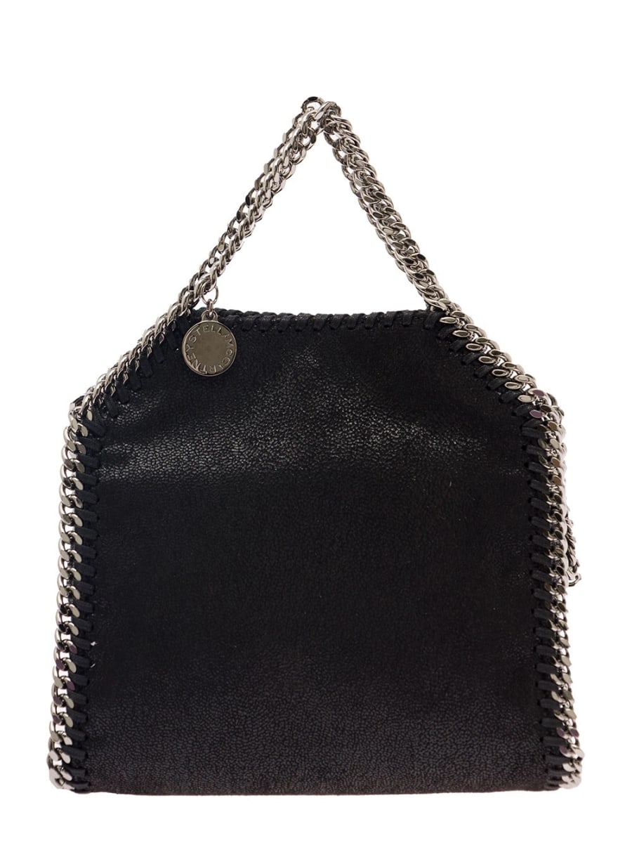 Stella McCartney Mini Borsa Tote '3Chain' con Charm con Logo Inciso in Eco Pelle Nera Donna