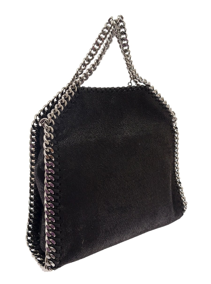 Stella McCartney Mini Borsa Tote '3Chain' con Charm con Logo Inciso in Eco Pelle Nera Donna, view 2