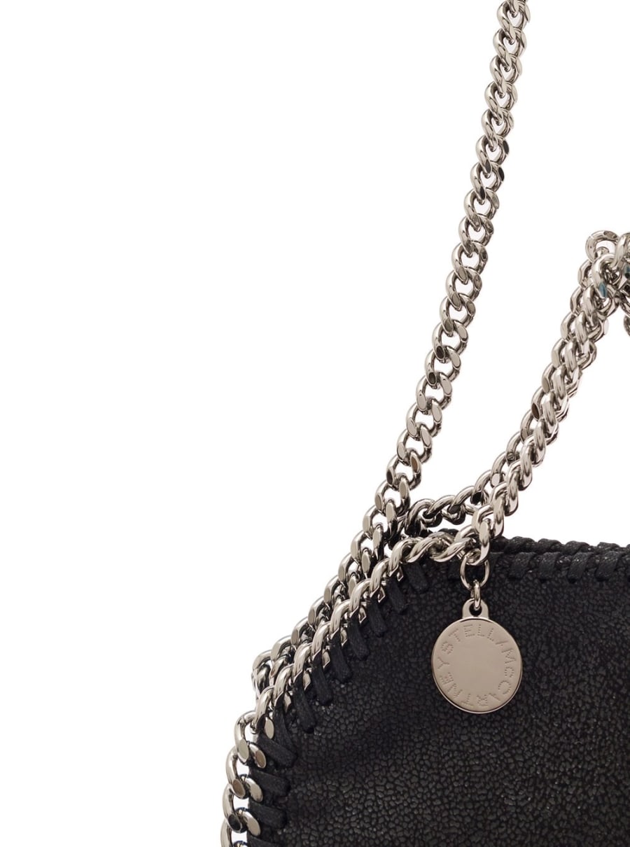 Stella McCartney Mini Borsa Tote '3Chain' con Charm con Logo Inciso in Eco Pelle Nera Donna, view 3